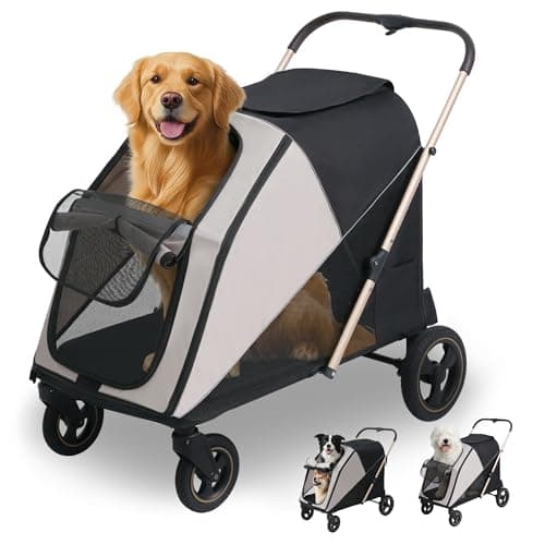 【2026大耐摩輪·低床型 ·ペダルなし設計】MILA&LOUIS ペットカート 大型犬 カ一ト人気 大型犬 バギー 4輪大きめタイヤ 犬 カ一ト 大型・中型・多頭犬飼い向け 耐荷重60kg ワンタッチ折り畳み 組み立て簡単 出入りラクラク 前輪360°回転 後輪ブレーキ付き 低床型 乗り降りラクラク ワンタッチブレーキ 通気性 防水素材 反射ストリップデザイン 介護用 お出かけ 散歩 キャンプ(グレー)