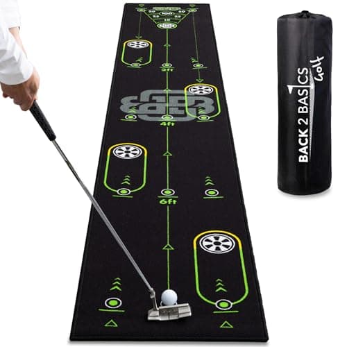 BACK2BASICSGOLF パターマット パター練習マット パター練習器具 【全英覇者コーチ監修x高速グリーンx距離感x方向性xインパクト向上x3mxガイドブック付きxブラック】
