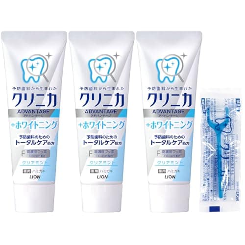 【Amazon.co.jp限定】クリニカ アドバンテージ +ホワイトニング [医薬部外品] ハミガキ クリアミント 130ｇ×3個+フロス付き 歯磨き粉 高濃度フッ素 (1450ppm配合) 虫歯