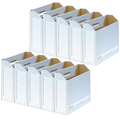 プラス ファイルボックス ダンボール エコノミー 10冊 A4横 背幅100mm 553-988 ブルー