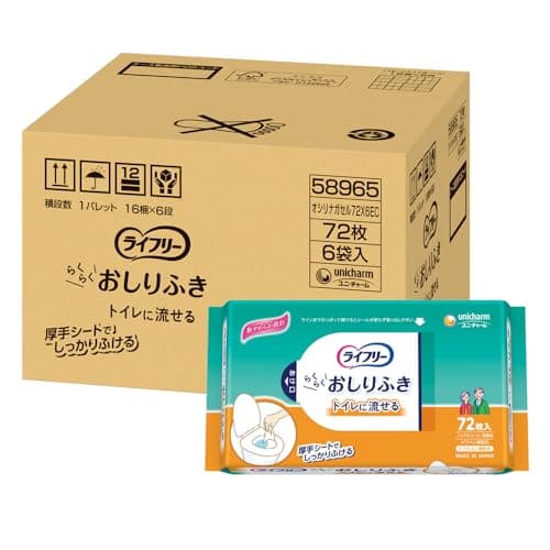 ライフリー【厚手シート】らくらくおしりふき トイレに流せる 432枚(72枚×6) 日本製 介護 大人用 高齢者【Amazon.co.jp限定】