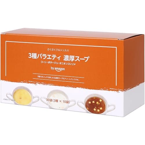 by Amazon 3種バラエティ濃厚スープ コーン ポタージュ オニオンコンソメ クルトン入り 30袋（3種 x 10袋）