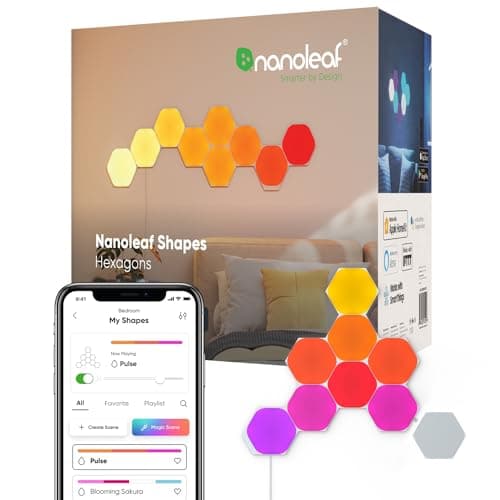 Nanoleaf(ナノリーフ) Shapes Hexagon (シェイプス ヘキサゴン) スターターパック 9枚入り 簡単取付 1680万色 RGBCWマルチカラー スマートライト ゲーミングライトパネル インテリア NL42-0006HX-9PK
