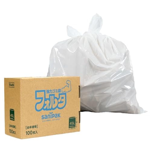 フォルタ 強力 ゴミ袋 45L (厚手/白半透明 / 100枚) 箱入り 半透明ゴミ袋 破れにくいポリ袋 (0.03mm)