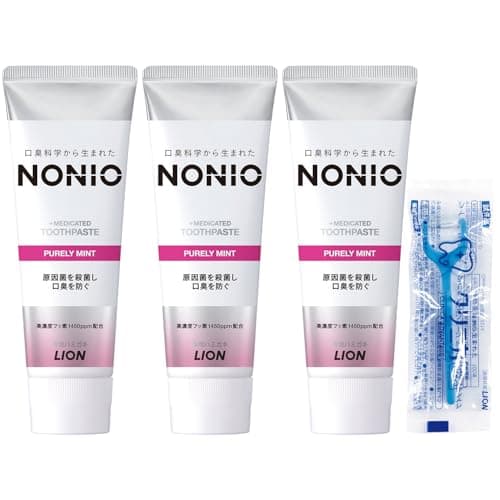 【Amazon.co.jp限定】NONIO(ノニオ) [医薬部外品] ハミガキ ピュアリーミント 130g×3個+フロス付き 歯磨き粉 口臭原因菌を殺菌 虫歯