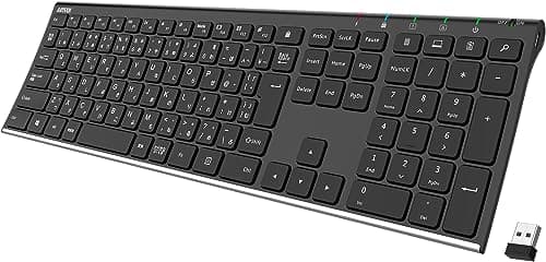 Arteck 2.4G ワイヤレスキーボード日本語配列 無線ステンレススチール 軽量 フルサイズキーボード テンキー付き コンピューター、デスクトップ、PC、ラップトップ、Surface、スマートテレビ、Windows11/10/8/7、Vista、XP対応でき 充電式電池内蔵