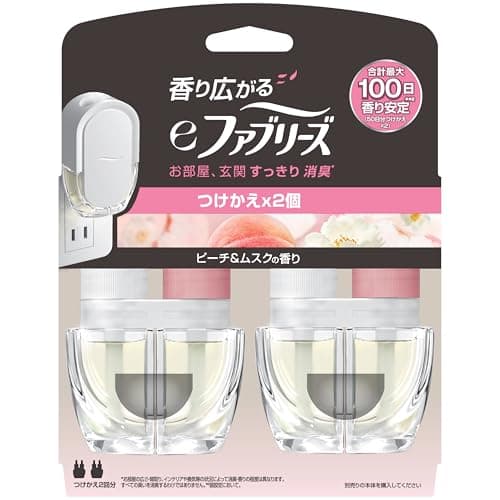 ファブリーズ 消臭芳香剤(コンセント式) しっかり香るeファブリーズ【最大*50日間長持ち】ピーチ＆ムスク 替2個 *弱設定の場合