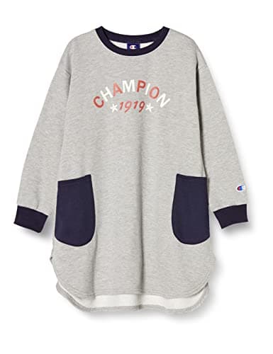 [チャンピオン] ワンピース 長袖 丸首 グラフィックロゴプリント クルーネックワンピースドレス CK-W011 ガールズ オックスフォードグレー 130