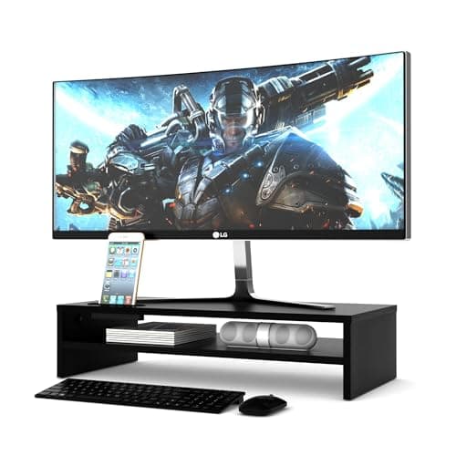 BONTEC モニタースタンド 机上台 2段式 540×255×142mm 耐荷重30kg キーボード・スマホ収納 ブラック