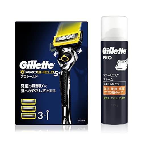Gillette ジレット プロシールド マニュアル 本体(替刃3コ付)+シェービングフォーム 245ｇ【セット買い】敏感肌用 髭剃り カミソリ 男性 メンズ 【Amazon.co.jp限定】