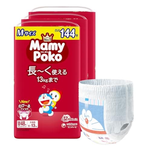 【パンツ Mサイズ】マミーポコ 大きめで長~く使える パンツ ドラえもん オムツ 6~13kg 144枚【Amazon.co.jp限定】