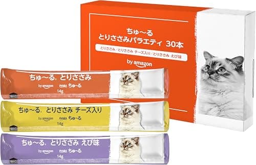 by Amazon ちゅ~る 猫用おやつ とりささみバラエティ 14g×30本 (SOLIMO)