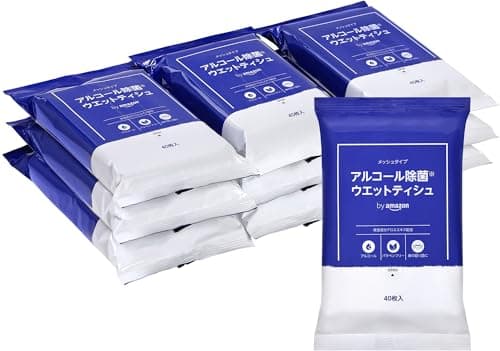 by Amazon アルコール 除菌 ウェットティッシュ 400枚(40枚×10パック) 無香料 除菌 保湿成分アロエエキス配合