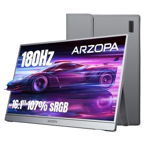 ARZOPA ポータブルモニター 16.1インチ 2.5K QHD 180Hz｜IPS HDR10 400nit｜超薄型・780g｜一体型スタンド＋専用ケース付き｜PC・Mac・PS5・Xbox・Switch・スマートフォン対応｜Z3FC グレー