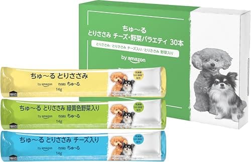 by Amazon ちゅ~る 犬用おやつ とりささみ チーズ・野菜バラエティ 14g×30本 (SOLIMO)