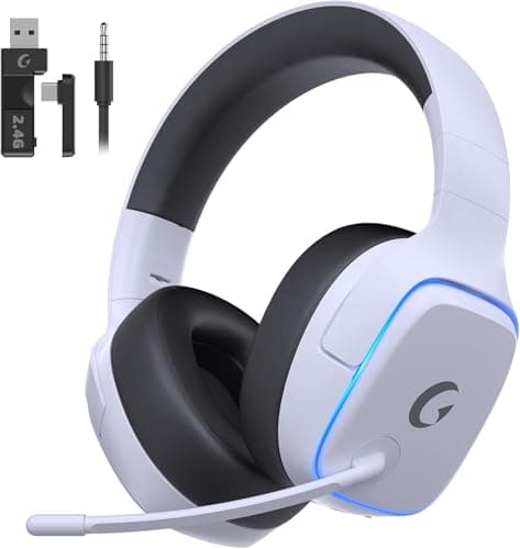 ゲーミングヘッドセット ps5 ヘッドセット 【2.4G USB/Type-cアダプター/Bluetooth 5.3/有線】 4WAY接続 7.1ch サラウンド＜20ms超低遅延ゲームヘッドセット 軽量/アクティブノイズキャンセリング / 50MMドライバー立体音響 / RGB ライト/最大約70時間バッテリー / 急速充電/マイク付き pc ps5 ps4 xboxone対応(ホワイト)
