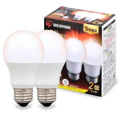 アイリスオーヤマ LED電球 口金直径26mm 広配光 40W形相当 電球色 2個パック 密閉器具対応 LDA4L-G-4T62P