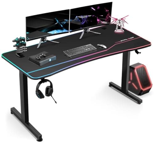 GTPLAYER ゲーミングデスク 幅140cm 特大デスクマット付き 炭素繊維調天板 耐荷重100kg モニターアーム対応 カラフル