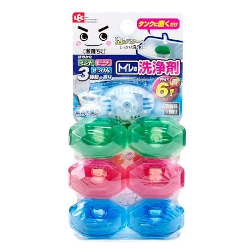 激落ちくん レック(LEC) タンクにポン トイレの洗浄剤 80ml (本体+ボトル6個付き) ミント・ピーチ・せっけん 3種の香りアソート 無色