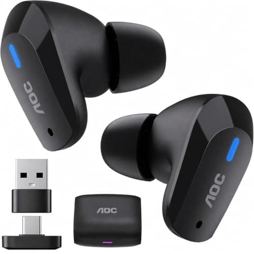 AOC ACT3512 ゲーミングイヤホン ワイヤレス Bluetoothと2.4G 2台同時無線接続/AIチューニング 4マイク搭載/20ms未満の超低遅延/臨場感あふれる3Dサウンド ＆通話/LEDバッテリー ディスプレイ/急速充電/IPX4防水 Meta Quest 3/2, PS5/4, VR, Switch, PC, Phone対応 ブラック