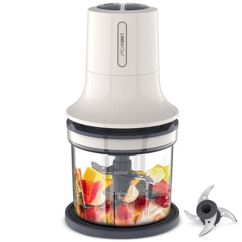 フードプロセッサー LINKChef ミキサー 小型 500ml 電動 260W 绞肉机 微塵切り チョッパー みじん切り器 離乳食 大根下ろ 肉ミンチ 挽き肉 氷 コンパクト 軽量 静音 洗いやすい 人気 2モード搭載 混ぜる つぶす 刻む 砕く 氷も砕ける 引越し祝い 出産祝い 誕生日祝い クリスマス ギフト 可愛い キッチン家電