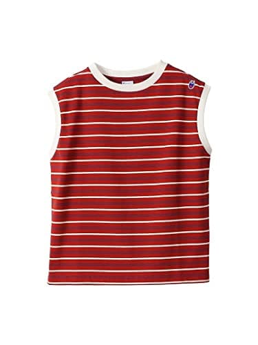 [チャンピオン] ノースリーブ 綿100% ボーダー リラックスフィット スリーブレスTシャツ ウィメンズカジュアル CW-V329 レッド L