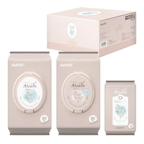 AIRFRIC おしりふき 厚手 無添加 無香料 ノンアルコール エンボス加工 蓋つき 水分多め やわらか 大判 純水 99％ 赤ちゃん 新生児 ベビー 超厚手 極厚 出産準備 出産祝い 大容量 まとめ買い 手口ふき お尻ふき お尻拭き おしり拭き ウェットティッシュ 2026年リニューアル Atsude シリーズ wt002 (おしりふき*ハピネスセット*【80枚入りx6個(ノンポップ)+80枚入りx2個(ポップアップ)+10枚入りx8個】（720枚）)