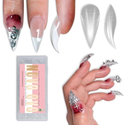 NOVO OVO 3D Cat Claw Nail Tips, 128枚入 アーチ型 APEX内蔵 ハロウィン ジェルネイルチップ 短め カーブ スティレット PMMA製 フルカバー クリア 付け爪コスプレ セルフネイル サロン用 16サイズ展開