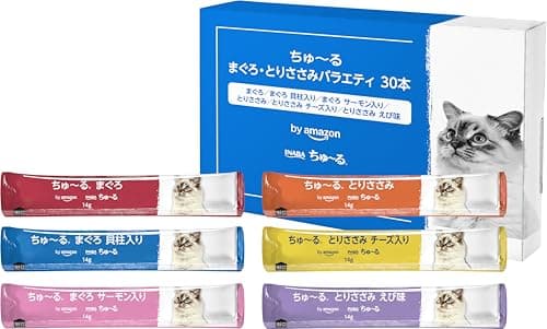 by Amazon ちゅ~る 猫用おやつ まぐろ・とりささみバラエティ 14g×30本 (SOLIMO)
