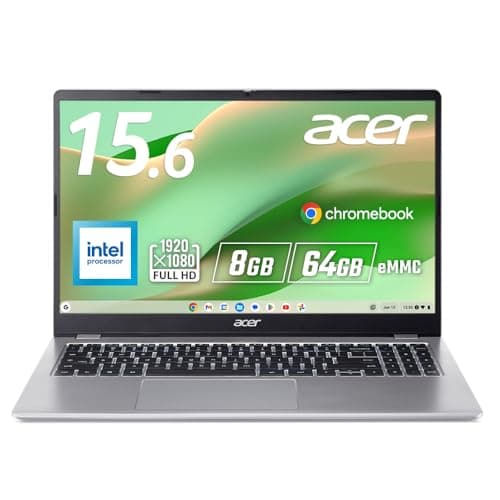 Acer クロームブック Chromebook 315 N150 8GBメモリー 64GB eMMC 15.6インチ フルHD 16:9 非光沢 13.5時間駆動 1.59Kg HD Webカメラ スライドカバー付 WiFi 6E Bluetooth 5.3 デュアルスピーカー H1 TPM 日本語キーボード スパークリーシルバー CB315-6H-A18P