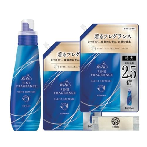ファーファ ファインフレグランス 柔軟剤 オム 香水調 クリスタルムスクの香り 本体 600ml + 詰め替え 大容量 超特大 1440ml + ENTERACTおしぼり付