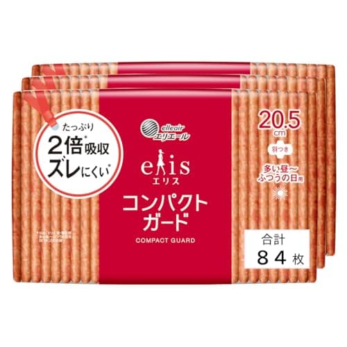 エリス コンパクトガード 羽つき 20.5cm 84枚(28枚×3個) 多い昼~ふつうの日用 ナプキン 【Amazon.co.jp限定】 まとめ買い