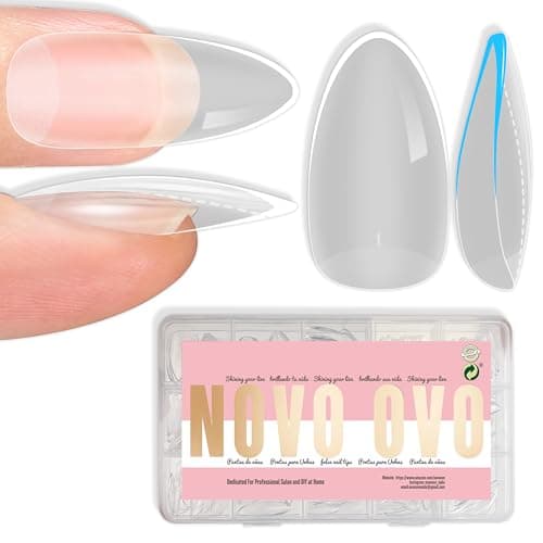 NOVO OVO Medium Almond Nail Tips Extra Thick Press on No C Curve ミディアムアーモンドネイルチップ 極厚 プレスオン Cカーブなし ソフトジェル ナチュラルフェイクネイルエクステンション フルカバー クリアフェイクネイル アクリル用 フレンチマニキュアサロン DIY x 14サイズ 224個 [並行輸入品]