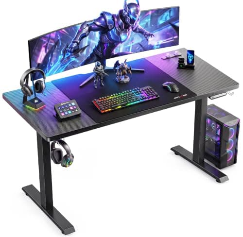 GTPLAYER ゲーミングデスク パソコンデスク pcデスク 電動 昇降式デスク 静音 速い 安定昇降 デスクマット付き フック付き ケーブルマネージャー付き コンセント付き 耐荷重80kg 幅120cm×奥行60cm×高さ72-117cm(2cm天板を含めて) 人間工学 カーボン調 電動式昇降デスク GTS-112-CFBlack