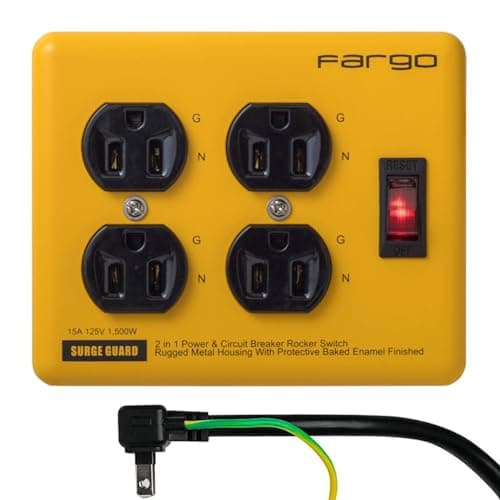 Fargo 延長コード 4個口 雷サージ 一括スイッチ付 STEEL TAP スチールタップ ファーゴ 電源タップ 鉄製 おしゃれ インテリア DIY ガレージ イエロー 黄色 1.8m