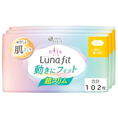 エリス 素肌のきもち ルナフィット 羽なし 17cm 102枚 超スリム 軽い日用 ナプキン 【Amazon.co.jp限定】 まとめ買い