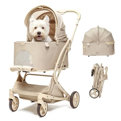 【特許登録済み·1秒瞬間折りたたみ分離型】PETTENA ペットカート MILOU (ミルー) 小型犬 ワンタッチ全車折りたたみ 五つの一秒 超絶便利 分離式 25KG耐荷重 犬用カート 自立型 広い空間 多頭 中型犬 犬バギー 猫 多機能 犬用ベビーカー ベージュ