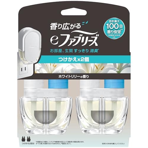 ファブリーズ 消臭芳香剤(コンセント式) しっかり香るeファブリーズ【最大*50日間長持ち】ホワイトリリー 替2個 *弱設定の場合