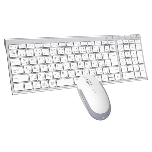 iClever キーボード ワイヤレス キーボード マウスセット 日本語配列 静音 超薄型 無線 2.4G キーボード・マウスセット USB接続 キーボードType-C充電式 フルサイズ テンキー付き マウス3段階DPI パソコン PC多機能対応 Windows/Mac対応 IC-BK22Combo (シルバーホワイト)