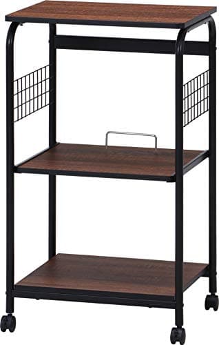 不二貿易 レンジ台 キッチンラック 幅51.5×41×高さ89.5cm ブラック ブラウン スライド棚 収納 レンジワゴン キャスター付き 15423