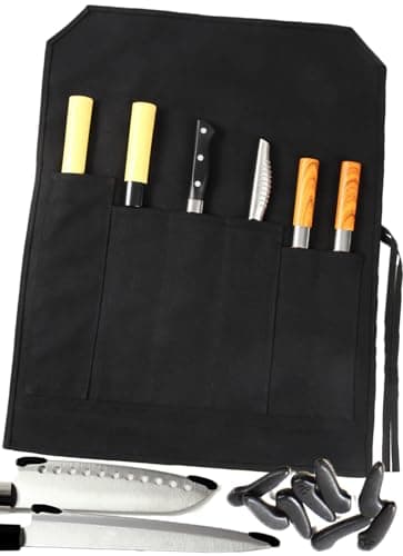 ピーアンドシー 包丁ケース 布製 6本収納 深長いポケット 27cm 布巻き 刃先カバー付き ナイフケース 持ち運び 帆布 キャンプ アウトドア ブラック