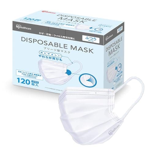 [アイリスオーヤマ] マスク 不織布プリーツ 120枚入 大容量 ふつうサイズ 幅16.5センチ 耳が痛くならない ホワイト Smart Basic 【Amazon.co.jp限定】