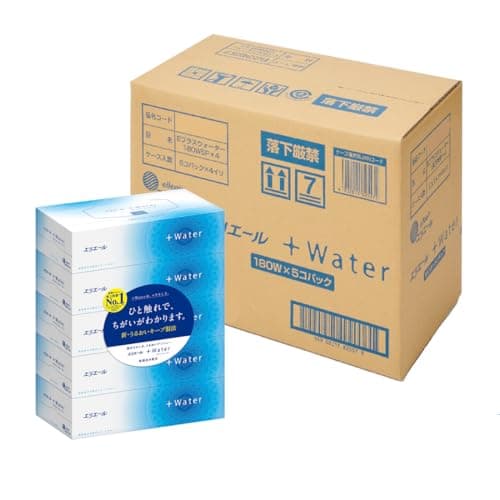 エリエール 箱ティシュー プラスウォーター(+Water) 180組×20箱(5箱×4セット) 【EC限定 正規段ケース】 【ハーフケース】