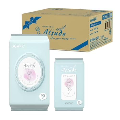 AIRFRIC 手口ふき 厚手 無添加 無香料 ノンアルコール エンボス加工 蓋つき 水分多め やわらか 大判 純水 99％ 新生児 赤ちゃん ベビー 超厚手 極厚 出産準備 出産祝い 大容量 まとめ買い 手口拭き てくちふき ウェットティッシュ Atsude シリーズ wt004n-2w (手口ふき*2WAYセット*【90枚入りx8個+15枚入りx8 個】（840枚）)