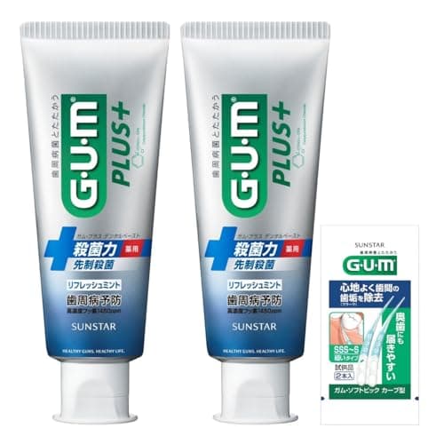GUM(ガム)プラス【医薬部外品】 デンタルペースト 薬用ハミガキ [リフレッシュミント] 120g×2個+おまけ付き【Amazon.co.jp限定品】