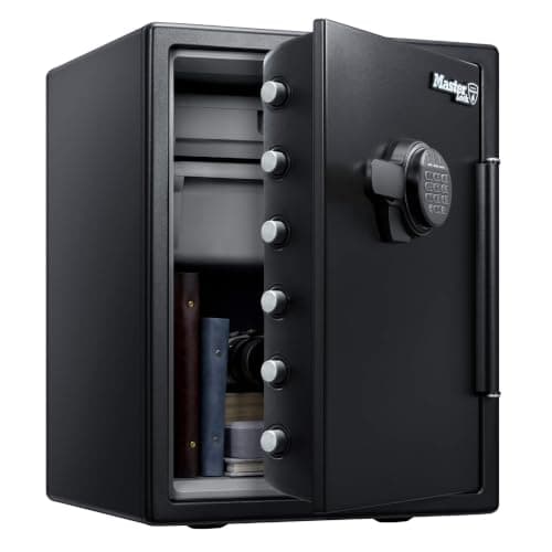 【オンライン限定】 Master Lock (マスターロック) 金庫 家庭用 UL規格 1時間 耐火 耐水 56.6L A4 テンキー 鍵付ドロワー ディープトレイ ブラック LFW205FYC