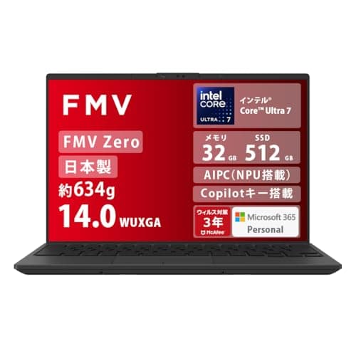 FMV 日本製 3年保証 634g WU5-K3 (MS365/AIPC/14型/Core Ultra 7/32GB/SSD512GB)