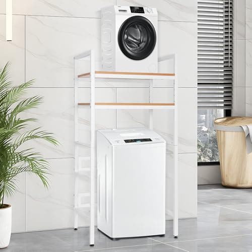 infinity8 乾燥機 ラック 洗濯機 乾燥機 スタンド 震度7対応 地震実験済み 収納 乾燥機が置けるランドリーラック 横揺れしずらい 頑丈な２段 洗濯機上収納 インテリア雑貨 日用品 洗濯用品 ランドリー ２段の横梁構造 段差調整可能 155×76× 53 保証24カ月(W76分解型WH)