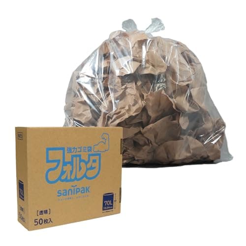 フォルタ 強力 ゴミ袋 70L (厚手/透明 / 50枚) 箱入り 透明ゴミ袋 破れにくいポリ袋 (0.040mm)