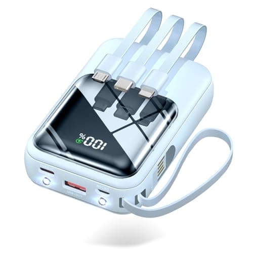 【Amazon.co.jp限定】 モバイルバッテリー 小型 軽量 23600mAh大容量 22.5W/PD18W 4本ケーブル内蔵 203g 手のひらサイズ 持ち運び便利 急速充電 スマホ充電器 5台同時充電 3WAY蓄電Type-C入出力兼用 低電流対応 LEDランプ搭載 コンパクトで機内持ち込み可 旅行/出張/アウトドア/停電/防災緊急用 全機種対応 (ブルー)